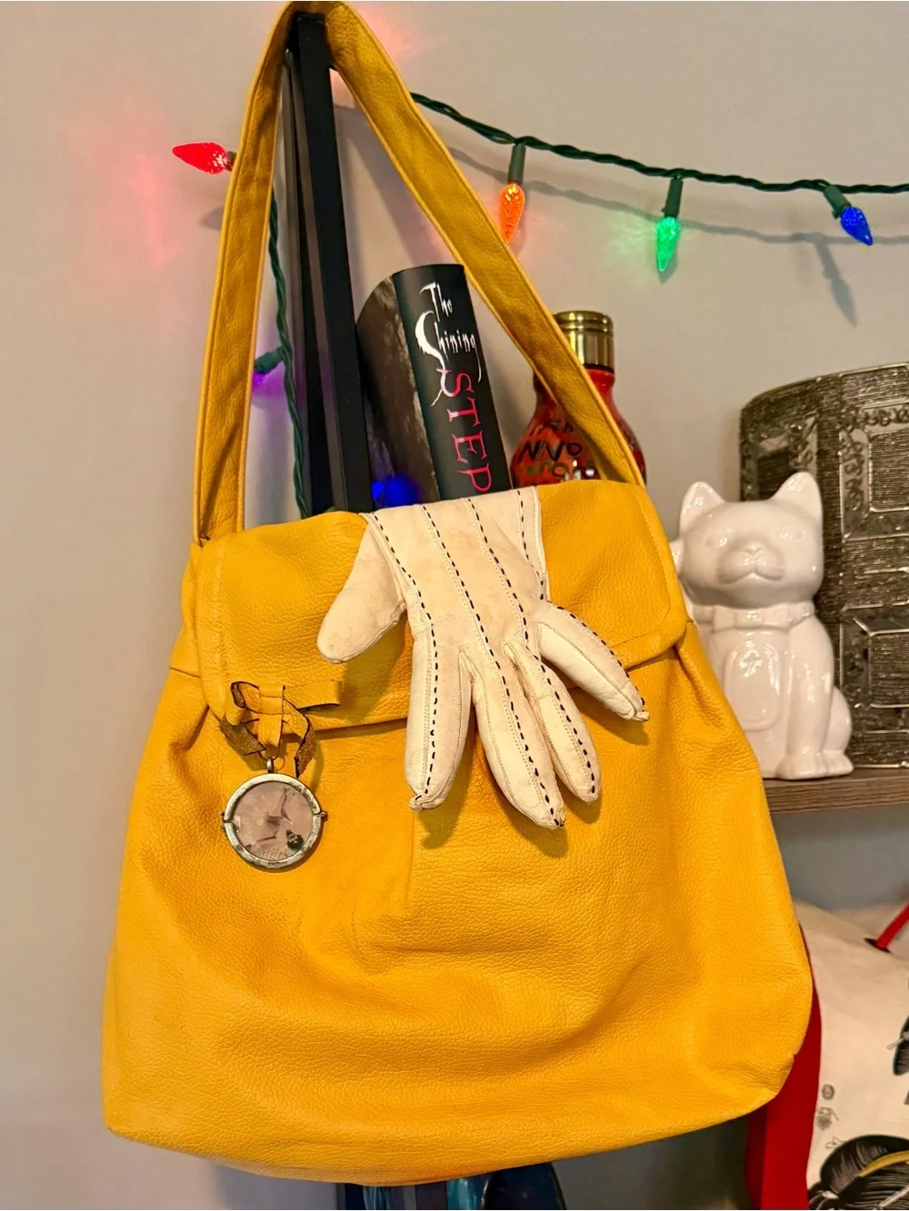 DeLirious Artwork Butte Montana Yellow Pebbled Leather Slouchy Hobo Bag Purse
